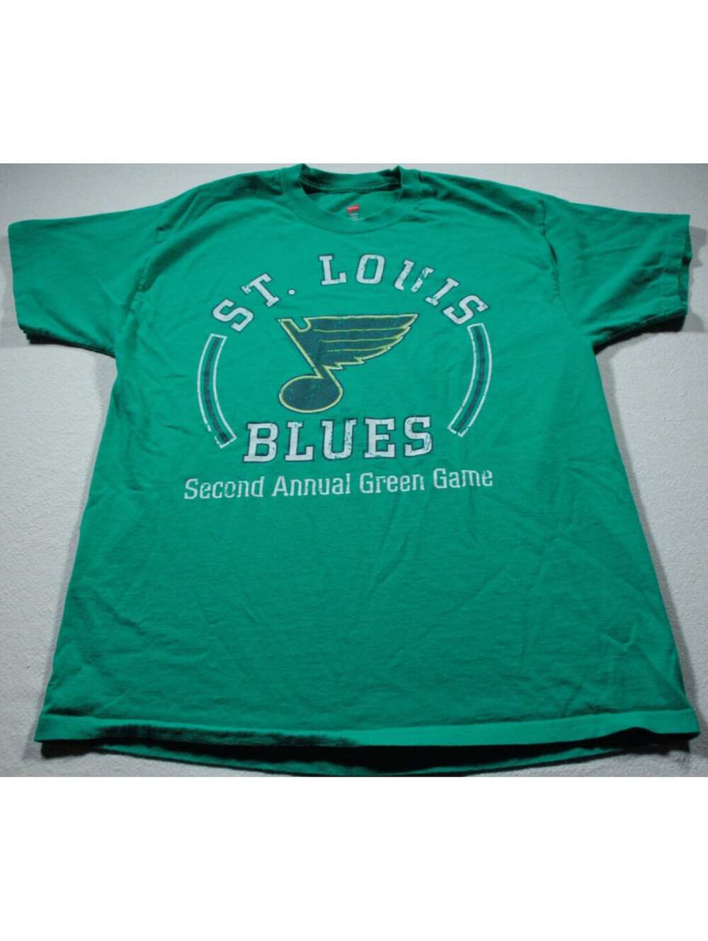 Vintage St. Louis Blues Green Game T-Shirt L NHL Monsanto SGA NHL Hockey